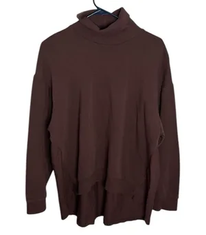 Zara Athleisure Chocolate Brown Cobination Turtleneck shirttail Sweatshirt Sz L thumbnail 1