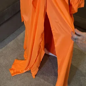 Women’s Orange Full Length Long Sleeve Dress Leg Slit Corset Back Size 14 *READ thumbnail 8
