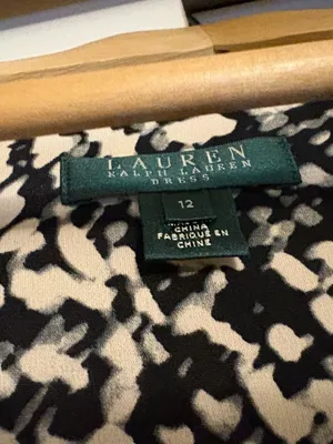 Lauren Ralph Lauren Dress Size 12 Faux Wrap Black Tan Abstract Print 3/4 Sleeves thumbnail 2