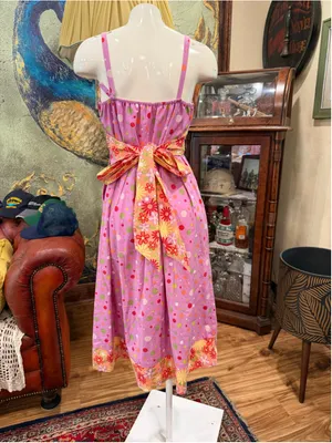 Vintage 2000s Y2K Pink Polka Dot Floral Sundress Midi Cottagecore Mod Retro M thumbnail 6