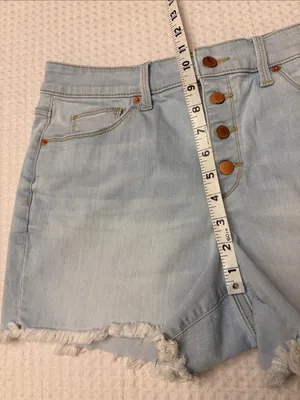 Universal Threads 10/30 High Rise Midi Light Blue Button-Fly Denim Cut Off Shorts thumbnail 10