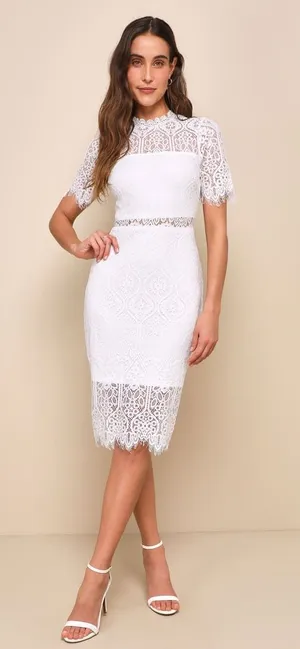 New Lulus Remarkable White Sheer Lace Short Sleeve Mini Dress Size XS MSRP $59 thumbnail 1
