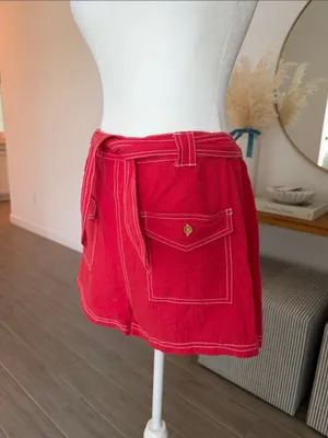 Free People Washed Tomato Red Utility Shorts Coastal Euro Summer thumbnail 3