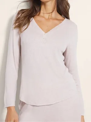 Soma Waffle Knit Henley Pajama Loungewear Top in Heather Barely There Medium thumbnail 1