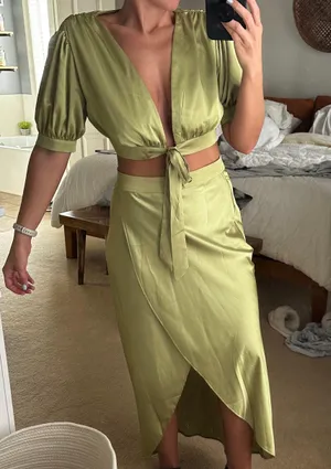 Showpo Two piece satin green set thumbnail 1