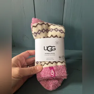 UGG Cream & Pink Fair Isle Wool-Blend Casual Socks (New) thumbnail 5
