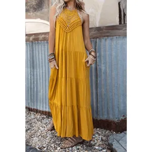Three Bird Nest Perfection Tiered Maxi Dress Mustard Crochet Large thumbnail 9