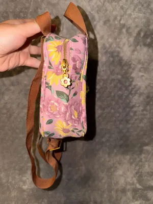 Pink Floral Sunflower Mini Backpack with Brown Straps thumbnail 4