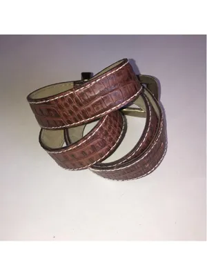Brown Croc-Embossed Faux Leather Belt with Brass Buckle thumbnail 3