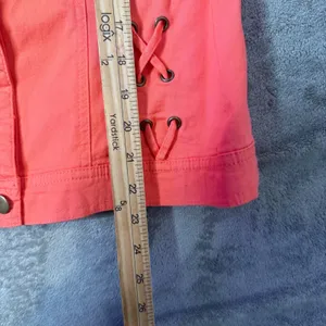 Lace Up Grommet Jacket Womens L Orange‎ Festival Y2K Biker Western Statement thumbnail 13