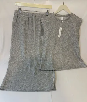 Sleeveless Heather Gray Lounge Top and Skirt Set thumbnail 1