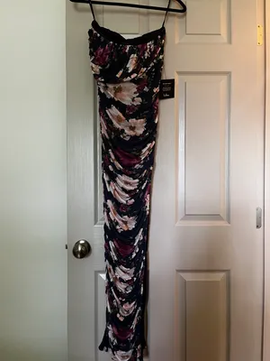 Lulus Averie Navy Floral Mesh Strapless Maxi Dress thumbnail 2