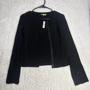 Madewell Flared-Sleeve Cardigan Sweater Black Button Up Crewneck Variegated XS thumbnail 1