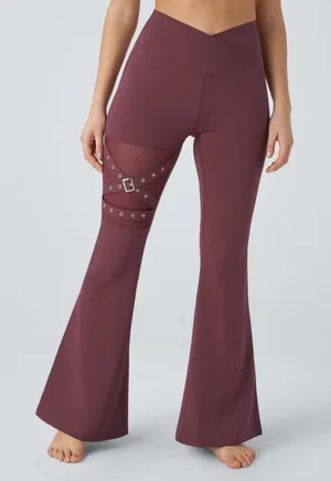 Halara Crossover Buckle Mesh Grommet Flare Yoga Leggings in Small Regular New thumbnail 1