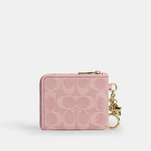 NWT Coach Small Corner Zip Wallet Signature Denim Charms CEU98 Gold/Light Pink thumbnail 2