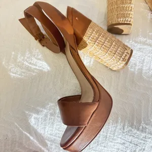 Aldo brown raffia block heel sandals: thumbnail 5