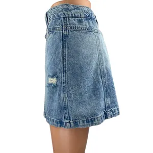 Free People We The Free Blue High Rise Distressed Mini Denim Jean Skirt Size 28 thumbnail 2