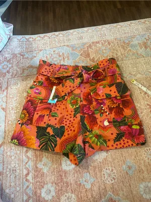 NWT FARM RIO blooming garden shorts orange boho tropical beach vacay floral sz M thumbnail 4