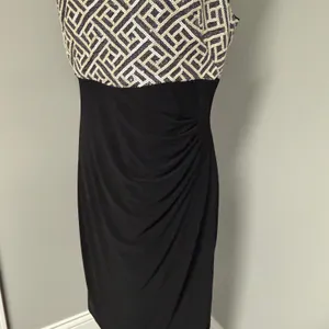 Lauren Ralph Lauren Sequin Geometric Bodice Ruched Sheath Dress Black Silver 14 thumbnail 3