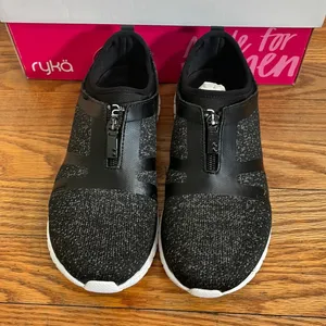 Ryka Primo‎ Knit Zip-Front Sneakers Black White Womens 5 M RYK869TZX-NEW-5-M thumbnail 4