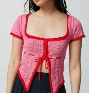 Urban Outfitters Gabriella Fly-Away Knit Babydoll Top Red Pink thumbnail 1
