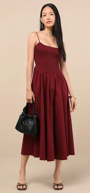 NWT Lulus Tandria Burgundy Smocked Sleeveless Midi Dress Gala Banquet Size XL thumbnail 1
