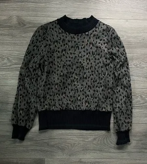 THML Anthropologie Gray Black mock Neck Long Sleeve Sweatshirt M Casual Boho thumbnail 1