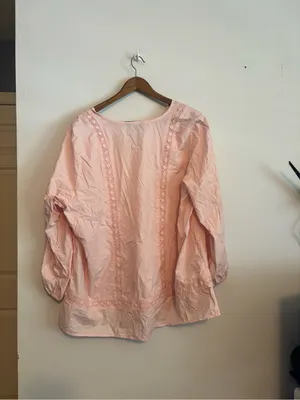 Lands’ End Pink Long Sleeve Lightweight Lace Eyelet Trim Cotton Tunic Top thumbnail 10