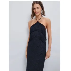 Tuckernuck Hyacinth House Black Halter Fringe Midi Dress Natalie size Small thumbnail 4