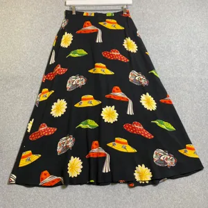 Dana B. and Karen Maxi Skirt‎ Women's Size 6 Black Sun Hat Daisy Print Boho EUC thumbnail 1