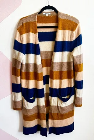 Madewell Kent Stripe Longline Open Cardigan Alpaca Wool Blend‎ Multicolor Medium thumbnail 1
