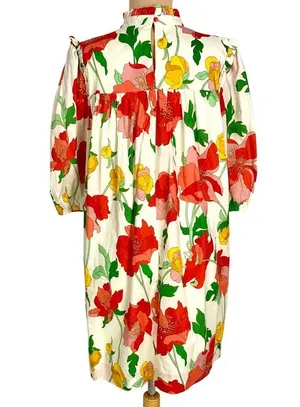 Think Of Me Cottagecore Floral Shift Dress Bodice Ruffled Collar Puff Sleeves L thumbnail 8