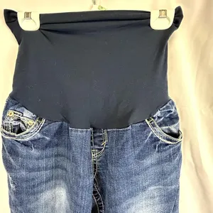 SKU 2129 WallFlower Maternity Blue Denim Bootcut Jeans Size Medium embellished thumbnail 2