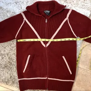 Vintage Sultra zip up sweater jacket maroon size S 70’s era Pockets thumbnail 6