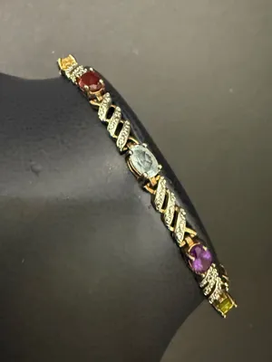 Ross Simons 925 Gold Over Sterling Silver Vermeil Multicolored Gem 7.5” Bracelet thumbnail 2