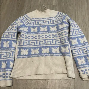 H&M Blue and Cream Turtleneck Sweater thumbnail 1