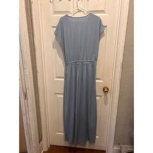 Halara‎ L V Neck SS Side Pocket Wide Leg Flowy Waffle Casual Jumpsuit Quiet Blue thumbnail 9