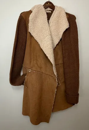 Orange Creek Sherpa Cardigan Coat M/L Brown Faux Suede Knit Boho Western Jacket thumbnail 1