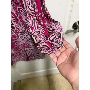 LOFT Petites Magenta Floral Paisley Ruffle Mini Dress 2P NWT Long Sleeve thumbnail 7