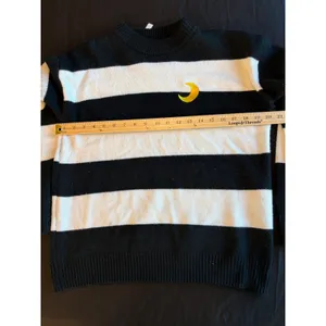 Black and White Striped Crewneck Sweater with Yellow Crescent Moon Embroidery thumbnail 6