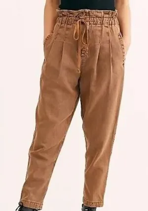 Free‎ People Brown Paperbag Waist Tapered Pleated Pants Small High Rise Cropped thumbnail 1