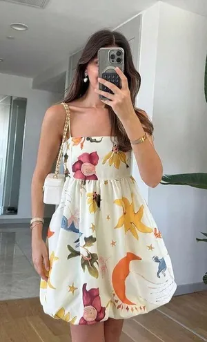 NWT ZARA SHORT VOLUMINOUS PRINTED SUN DRESS 2986/141 in MULTI YELLOW. Size XL thumbnail 1