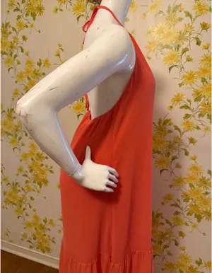 Backless Halter Tiered Maxi Dress in Orange size M thumbnail 8
