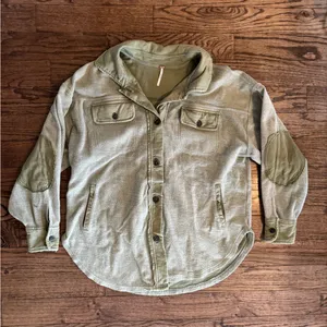 Free People Ruby Oversized Cotton Shaket XS Crunchy Granola Cottage Button Down thumbnail 1