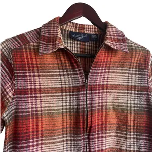 Giselle Apparel Women Zip‎ Front Plaid Shacket Small Orange Cabincore Western thumbnail 4
