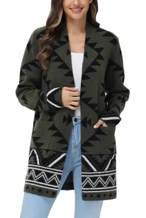 NWT!! FRYE Patterned Cozy Cardigan Sweater Burnt Olive Combo Green X-Large thumbnail 1