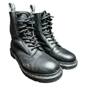 Dr. Martens Black Mono Lace Up Boots Sz 7 Virginia Leather 24479 Women's #S111-3 thumbnail 10