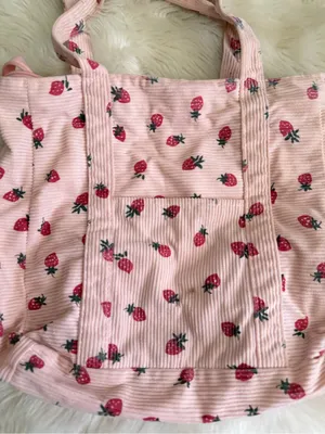 SHEIN Pink Strawberry Corduroy Tote Bag thumbnail 3