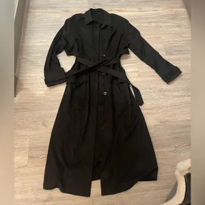 Zara Faux Suede Black Belted Trench Coat M thumbnail 4