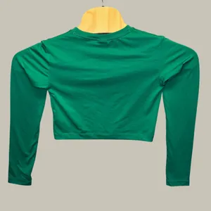 2222 | Nike Dri-FIT Oversized Swoosh Long Sleeve Crop Top Green White Women XL thumbnail 2